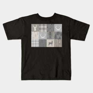 Rustic Woodland Patchwork - grey and beige Kids T-Shirt